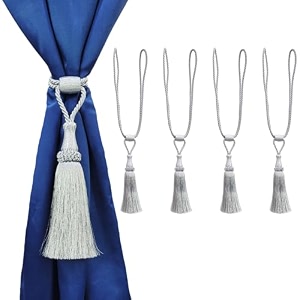 4 pack curtain tiebacks handmade shiny metallic zari yarns curtain tie backs holdbacks with tassel curtain tieback for home office hotel decor metallic silver