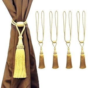 4 pack curtain tiebacks handmade shiny metallic zari yarns curtain tie backs holdbacks with tassel curtain tieback for home office hotel decor metallic gold