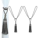 4 Pack Curtain Tiebacks Handmade Elegant Curtain Tie Backs Holdbacks with Tassel, Polyester Curtain Tieback for Home Office Hotel Decor - Gray