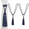 4 Pack Curtain Tiebacks Handmade Elegant Curtain Tie Backs Holdbacks with Tassel, Polyester Curtain Tieback for Home Office Hotel Decor - Blue