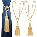 4 Pack Curtain Tiebacks Handmade Elegant Curtain Tie Backs Holdbacks with Tassel, Polyester Curtain Tieback for Home Office Hotel Decor - Light Gold