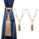 4 Pack Curtain Tiebacks Handmade Elegant Curtain Tie Backs Holdbacks with Tassel, Polyester Curtain Tieback for Home Office Hotel Decor - Gold