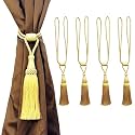4 Pack Curtain Tiebacks Handmade Shiny Metallic zari Yarns Curtain Tie Backs Holdbacks with Tassel, Curtain Tieback for Home Office Hotel Decor (Metallic Gold)