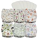 Mama Koala 3.0 Cloth Diapers for Babies with AWJ Lining, 6 Pack with 6 5-Layer Natural Cloth Diaper Inserts - Reusable and Washable Pocket Diapers(A-Happy Fox)