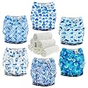 Mama Koala 3.0 Cloth Diapers for Babies with AWJ Lining, 6 Pack with 6 Natural Cloth Diaper Inserts - Reusable and Washable Pocket Diapers (Blue Romance)