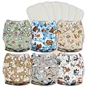 Mama Koala 3.0 Cloth Diapers for Babies with AWJ Lining, 6 Pack with 6 5-Layer Natural Cloth Diaper Inserts - Reusable and Washable Pocket Diapers(A-Animals' Love)