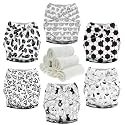Mama Koala 3.0 Cloth Diapers for Babies with AWJ Lining, 6 Pack with 6 Natural Cloth Diaper Inserts - Reusable and Washable Pocket Diapers (Black &amp; White World)