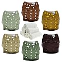 Mama Koala 3.0 Cloth Diapers for Babies with AWJ Lining, 6 Pack with 6 Natural Cloth Diaper Inserts - Reusable and Washable Pocket Diapers (Pinetree Cabin)