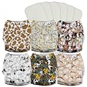 Mama Koala 3.0 Cloth Diapers for Babies with AWJ Lining, 6 Pack with 6 5-Layer Natural Cloth Diaper Inserts - Reusable and Washable Pocket Diapers(A-The Farm Story)