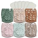 Mama Koala 3.0 Cloth Diapers for Babies with Suede Cloth Lining, Reusable Washable One Size Adjustable Pocket Diapers for Newborn and Toddler, 6 Pack with 6 5-Layer Natural Inserts (S-My Warm Heart)