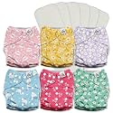 Mama Koala 3.0 Cloth Diapers for Babies with AWJ Lining, 6 Pack with 6 5-Layer Natural Cloth Diaper Inserts - Reusable and Washable Pocket Diapers(A-Flower Romance)