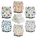 Mama Koala 3.0 Cloth Diapers for Babies with AWJ Lining, 6 Pack with 6 Natural Cloth Diaper Inserts - Reusable and Washable Pocket Diapers (in the Sea)