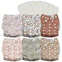 Mama Koala 3.0 Pocket Cloth Diapers for Babies with AWJ Lining, 6 Pack with 6 5-Layer Natural Cloth Diaper Inserts - Reusable and Washable Pocket Diapers(A-Wild Flowers)