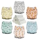 Mama Koala 3.0 Pocket Cloth Diapers for Babies with AWJ Lining, 6 Pack with 6 4-Layer Natural Cloth Diaper Inserts - Reusable and Washable Pocket Diapers(Garden Beetles)