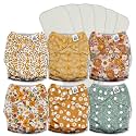Mama Koala 3.0 Pocket Cloth Diapers for Babies with AWJ Lining, 6 Pack with 6 5-Layer Natural Cloth Diaper Inserts - Reusable and Washable Pocket Diapers(A-Little Daisies)