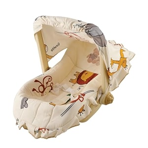 mama luv mee 5 in 1 dlx baby carry cot amp rocking chair with adjustable handle  large canopy  safety lap belt  anti-mosquito  double cushioned washable seat beige plastic