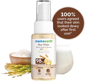 mamaearth rice water dewy active serum with 10 niacinamide rice water  hyaluronic acid