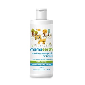 mamaearth soothing massage oil for babies - 200ml  infused with sesame almond amp jojoba oil  heals skin amp builds immunity light amp safe non-staining oil