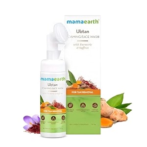 mamaearth ubtan foaming face wash with turmeric and saffron for tan removal - 150ml brightens skin  removes tan  gently exfoliates