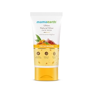 mamaearth ubtan natural glow face wash with turmeric amp saffron  for tan removal amp skin brightening  sls amp paraben free  for all skin type  for men amp women  150 ml