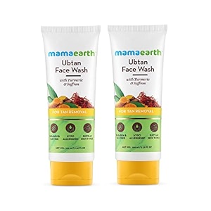 mamaearth ubtan natural face wash with turmeric amp saffron for tan removal and skin brightening 100 ml pack of 2