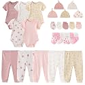 MAMIMAKA Newborn Layette Gift Set Bodysuits Pants for Baby Girl and Boy 24 Piece 100% Cotton Essentials and Accessories