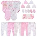MAMIMAKA Newborn Layette Gift Set Bodysuits Pants for Baby Girl and Boy 24 Piece 100% Cotton Essentials and Accessories