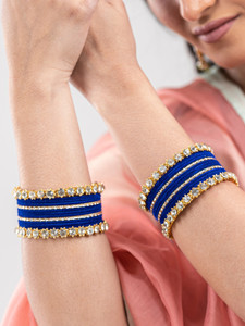 mamon creations metal fabric alloy crystal gold-plated bangle set
