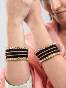 mamon creations metal fabric alloy crystal gold-plated bangle set