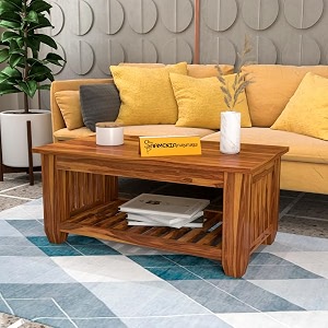 mamta furniture sheesham wood coffee table  34 x 18 x 16 inches  honey finish  living room table  solid wood center table with shelf  dining room