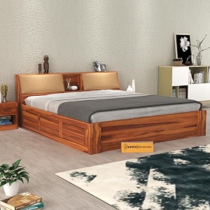 mamta furniture sheesham wood king size bed  wooden double bed  honey finish  bedroom bed  master bedroom  guest room  diy assembly  with headboard