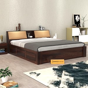 mamta furniture sheesham wood queen size bed  double bed  walnut finish  bedroom bed with storage  master bedroom  guest room  diy assembly  with headboard