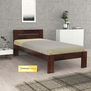 mamta furniture sheesham wood single bed with walnut finish  bedroom wooden bed frame  single size palang for indian home  master bedroom  guest room
