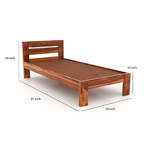 mamta furniture single sheesham wood bed honey finish  single size  bedroom  living room  master bedroom  guest room  diy assembly  with headboard