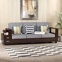 Mamta Furniture Solid Sheesham Wood 3 Seater Sofa Set with Attached 2 Shelf Drawers | Walnut Finish | Wooden Lounge Seating | Living Room | Drawing Room
