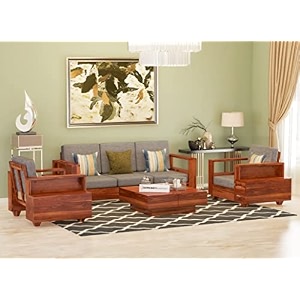 mamta furniture handcrafted solid sheesham wood 5 seater sofa set  living room  natural teak finish  311 configuration  drawing room  without pillow