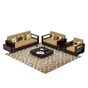 mamta furniture wooden sofa set 6 seater 321  walnut finish  box style storage  3 piece couch set  living room  drawing room  without pillow  solid wood frame
