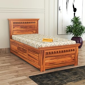 mamta furniture solid sheesham wood bedroom furniture single bed with storage without mattress for bedroom living room hotel guest room standard honey finish