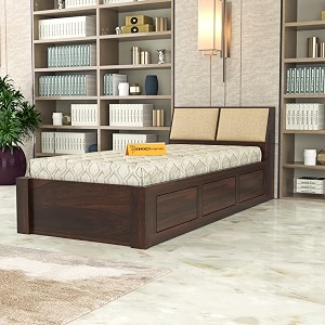 mamta furniture solid sheesham wood bedroom furniture single bed with 2 drawes with storage without mattress for bedroom living room hotel guest room standard walnut finish
