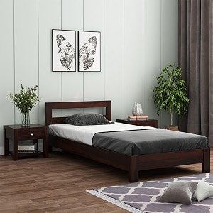 mamta furniture solid sheesham wood platform low height single size bed without storage for bedroom living room  wooden palang for home amp hotel  single bed - walnut finish