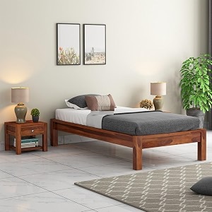 mamta furniture solid sheesham wood platform low height single size bed without storage for bedroom living room  wooden palang for home amp hotel  single bed - honey finish