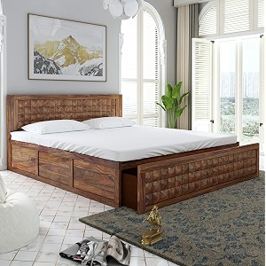 mamta furniture solid sheesham wood platform king size double bed with storage for home bedroom hotel - wood finish brown