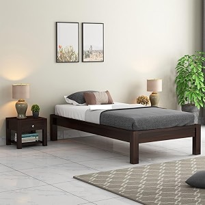 mamta furniture solid sheesham wood platform low height single size bed without storage for bedroom living room  wooden palang for home amp hotel  single bed - walnut finish