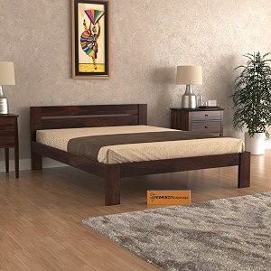 mamta furniture solid sheesham wood wooden queen size bed without storage for bedroom - double cot base for bed platform low height bed walnut finish