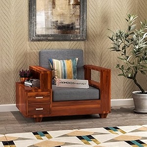 mamta furniture solid sheesham wooden 1 seater sofa set for living room furniture - natural teak finish