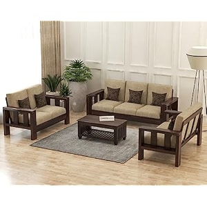 mamta furniture solid sheesham wooden 7 seater sofa set for living room furniture - walnut finish