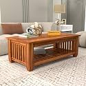 Mamta Furniture Vesta Solid Sheesham Wood Coffee Table | 44 x 22 x 16 Inches | Solid Wood Center Table with Shelf | Premium Living Room Furniture | Honey Finish