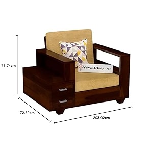 mamta furniture wooden sofa set 5 seater 311  walnut finish  3 seater plus two single  box style storage  living room  drawing room  without pillow