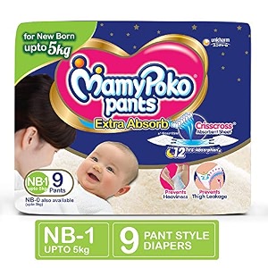 mamypoko pants extra absorb diaper for new born suitable for up to 5 kg of new born nb - 1 size pack of 9 nb 1-9