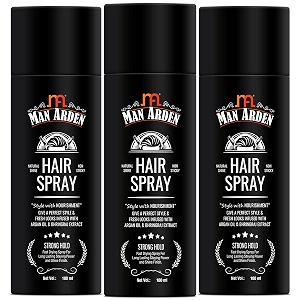 man arden hair spray - strong hold styling with nourishment - argan oil and bhringraj 180 ml x pack of 3